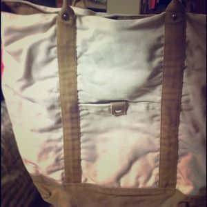 SOLD REDUCED White and tan canvas tote