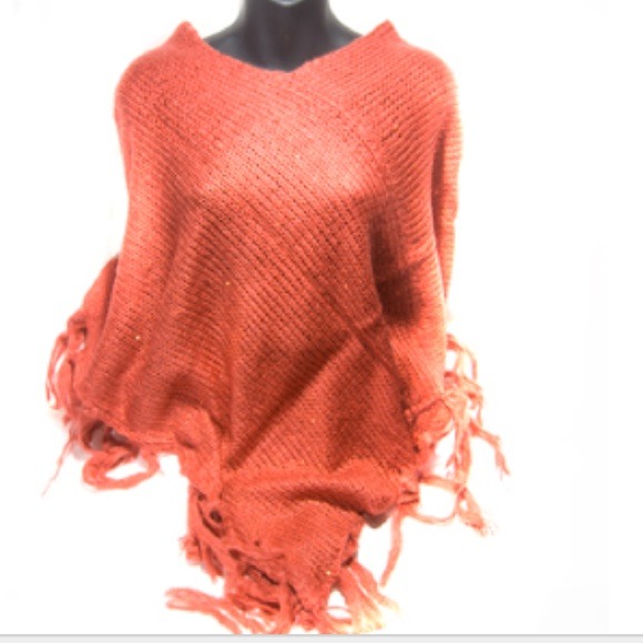 SOLD Beautiful Coral Sequin Poncho - Picture 2 of 2