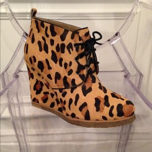 Shoemint "Jolly" leopard lace up wedge bootie