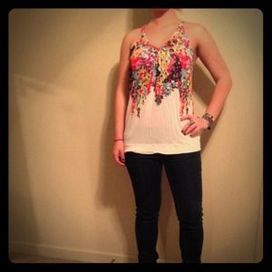 Flowered American Eagle racerback tank