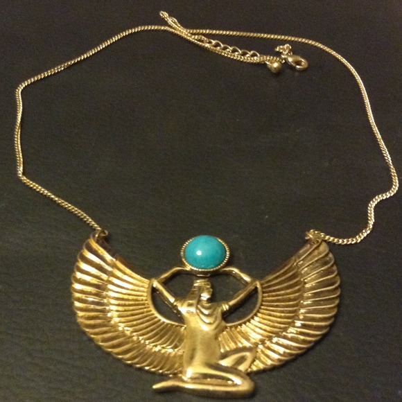 Egyptian amulet necklace gold turquoise detail