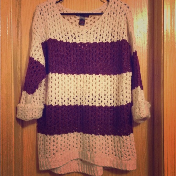 Big comfy maroon and cream stripe sweater