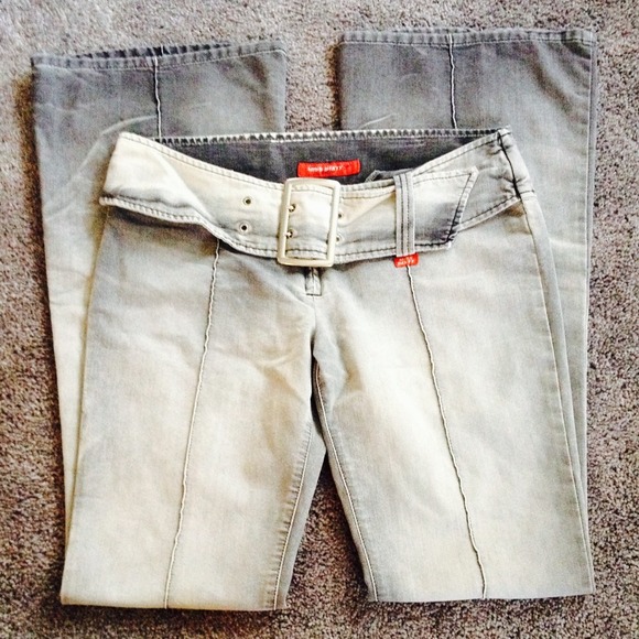 Miss Sixty Low Rise Flare Belted Jeans - Gray