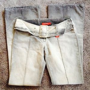 Miss Sixty Low Rise Flare Belted Jeans - Gray