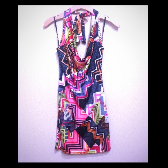 Pink geo print halter dress