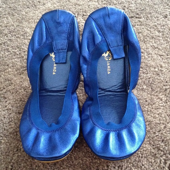 Yosi Samra Metallic Foldable Ballet Flats - Blue