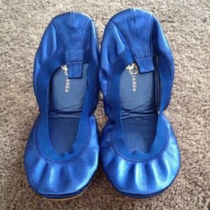 Yosi Samra Metallic Foldable Ballet Flats - Blue
