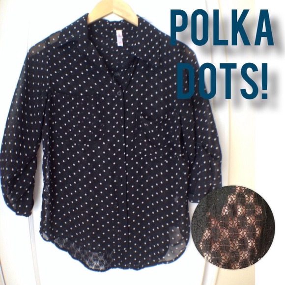 Polka Dot/Lace Back Chiffon Blouse