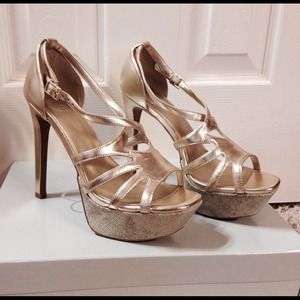 Jessica Simpson gold platform sandals