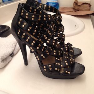 Gold studded caged strappy heels. Size 6.5.