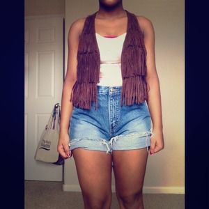 Brown fringe vest