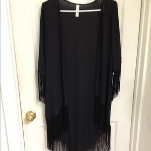 Long Fringe Black Cardigan