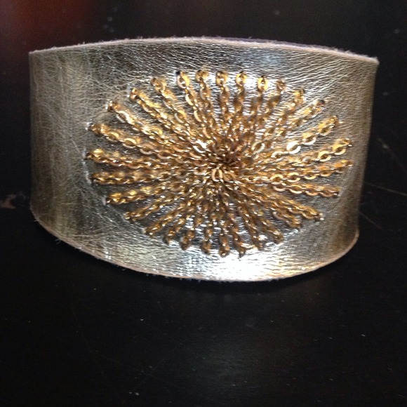 Gold Leather Wristlet Bracelet