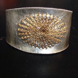 Gold Leather Wristlet Bracelet