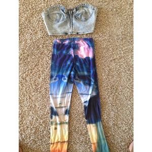 Jean acid washed crop corset and galaxy leggings