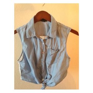 Denim and lace crop tee