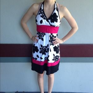 Trixxi formal pink, black, and white dress