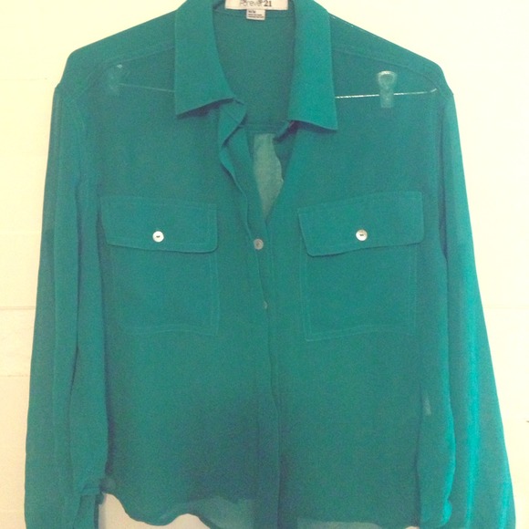 Green button up blouse