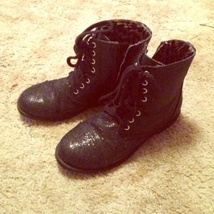 Black sparkly combat boots