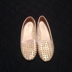 Nude leather studded flats