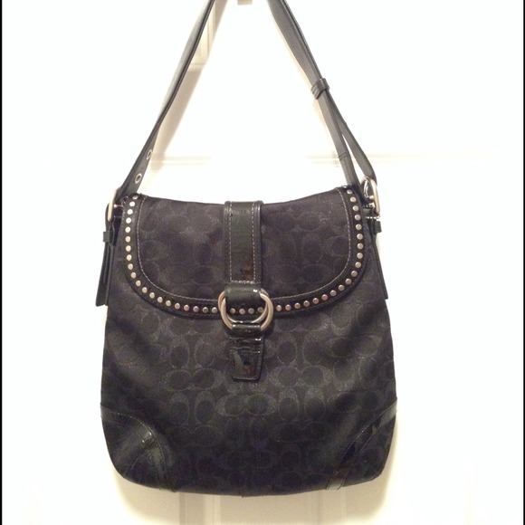 Studded Black Coach signature shoulder bag - Picture 1 of 3