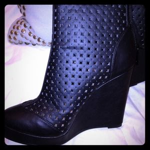 Charlie black perforated leather wedge bootie