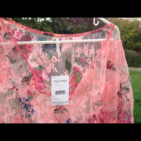 Free People pink apricot floral lace sheer top