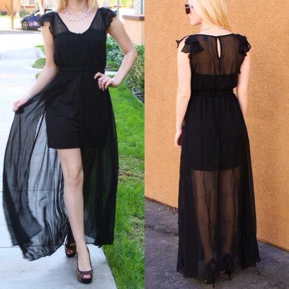 Dresses & Skirts - Romantic Black Maxi Ruffle Dress