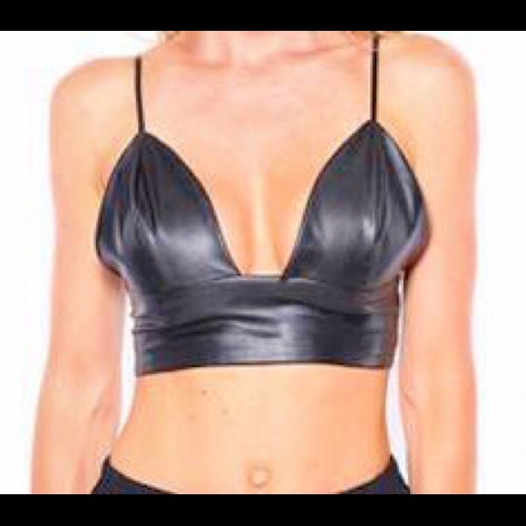 Black faux leather crop top