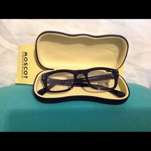 Sol Moscot "Nebb" black glasses frames.