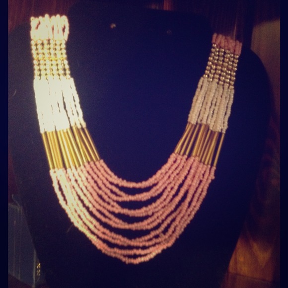 Pink white and gold necklace