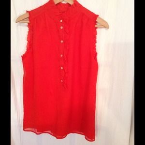 J.Crew red crinkle silk chiffon sleeveless blouse.