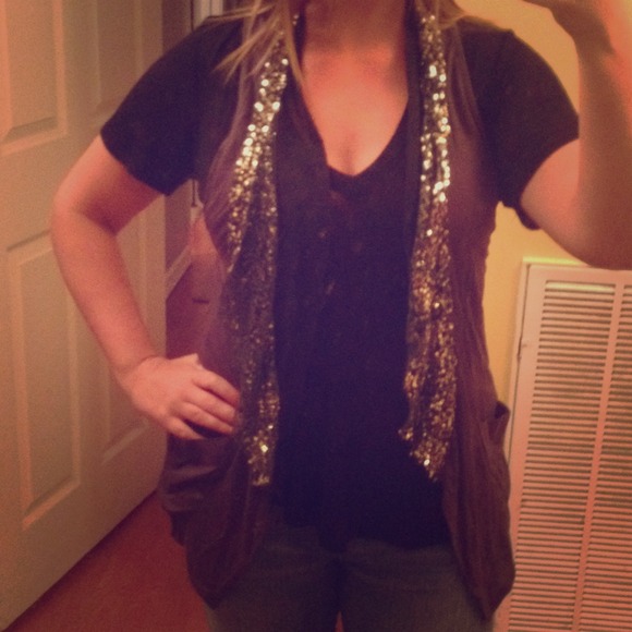 Free People sequined dark grey vest