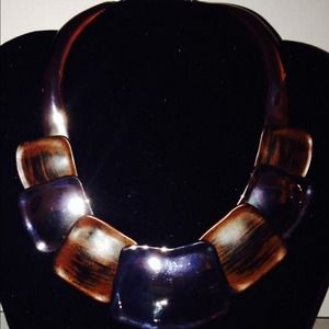 Silver and Wood Hi Fashion Choker Necklace