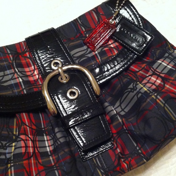 black and red plaid coach purse