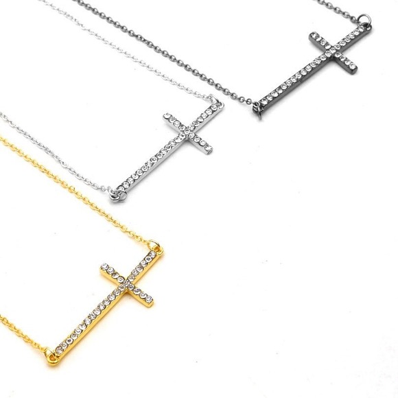 RHINESTONED CROSS PENDANT NECKLACE - Picture 2 of 2