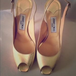 🔴Sold Authentic jimmy choo gold peep toe shoes