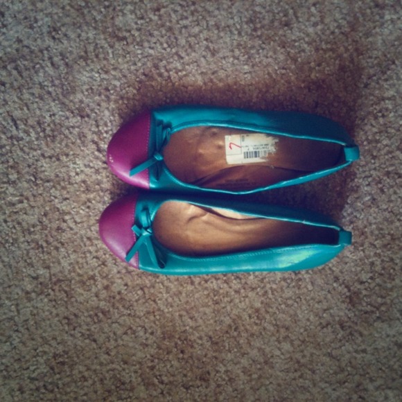 Teal and purple ballet flats
