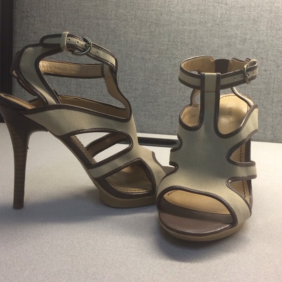 Nine West Open Toe Heels (canvas/leather)