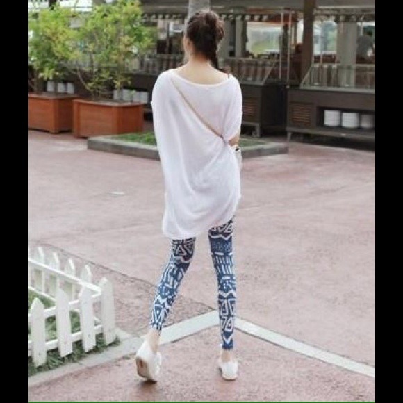 geometric pattern stretchy legging blue - Picture 3 of 4