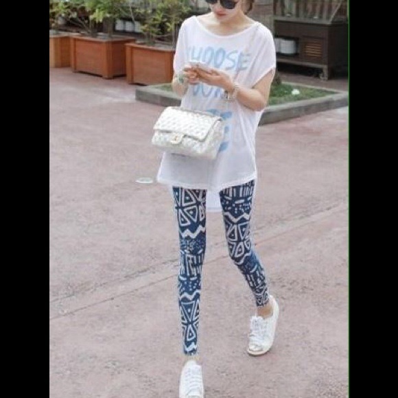 geometric pattern stretchy legging blue - Picture 2 of 4