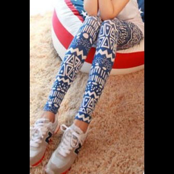 geometric pattern stretchy legging blue - Picture 4 of 4