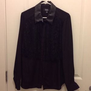 Black  lace & leather blouse