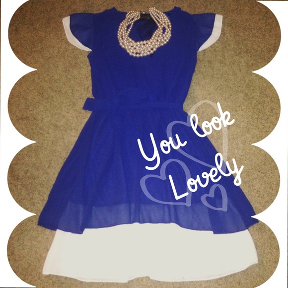 Chiffon cobalt blue and white  dress