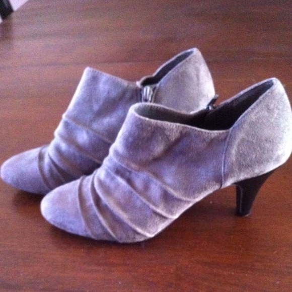 Grey leather booties