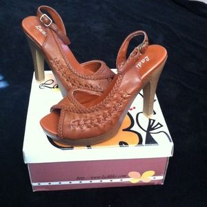 Brown sling back plat form heels ~ size 5.5 NIB