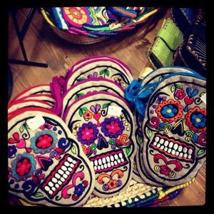 Sugar skull wristlet day of the dead coin purse