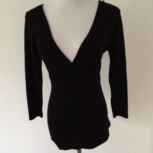 Michael Stars V-Neck 3/4 Sleeve Tee - Black Shine