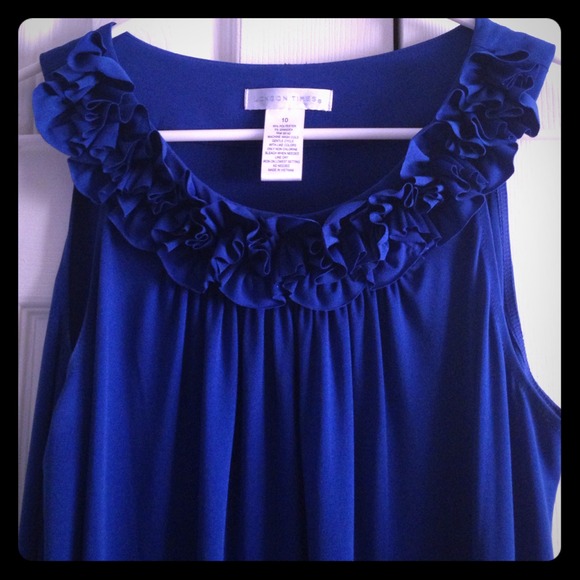 Blue dress with fringe around collar, size 10