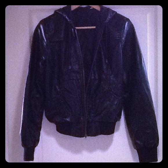 Urban Outfitters Vegan Leather Hoodie in black